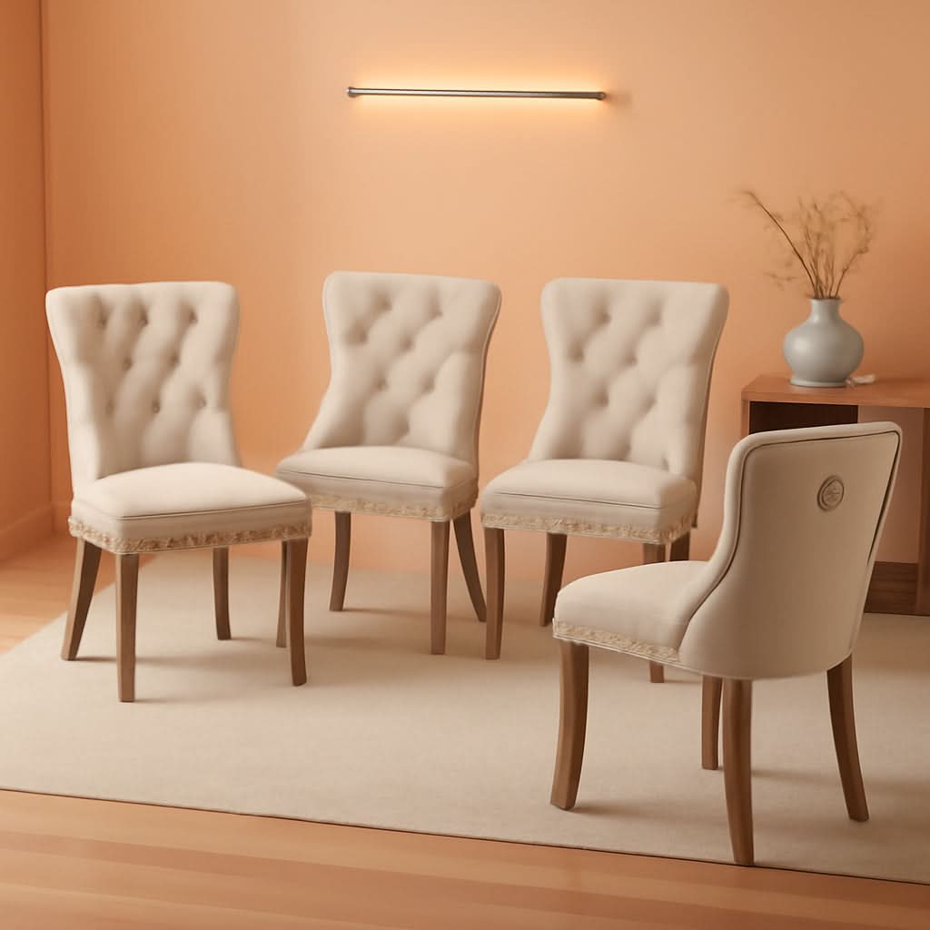 Velvet Dining Chairs Beige Nailhead Trim Set Of Four