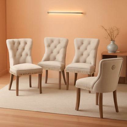 Velvet Dining Chairs Beige Nailhead Trim Set Of Four