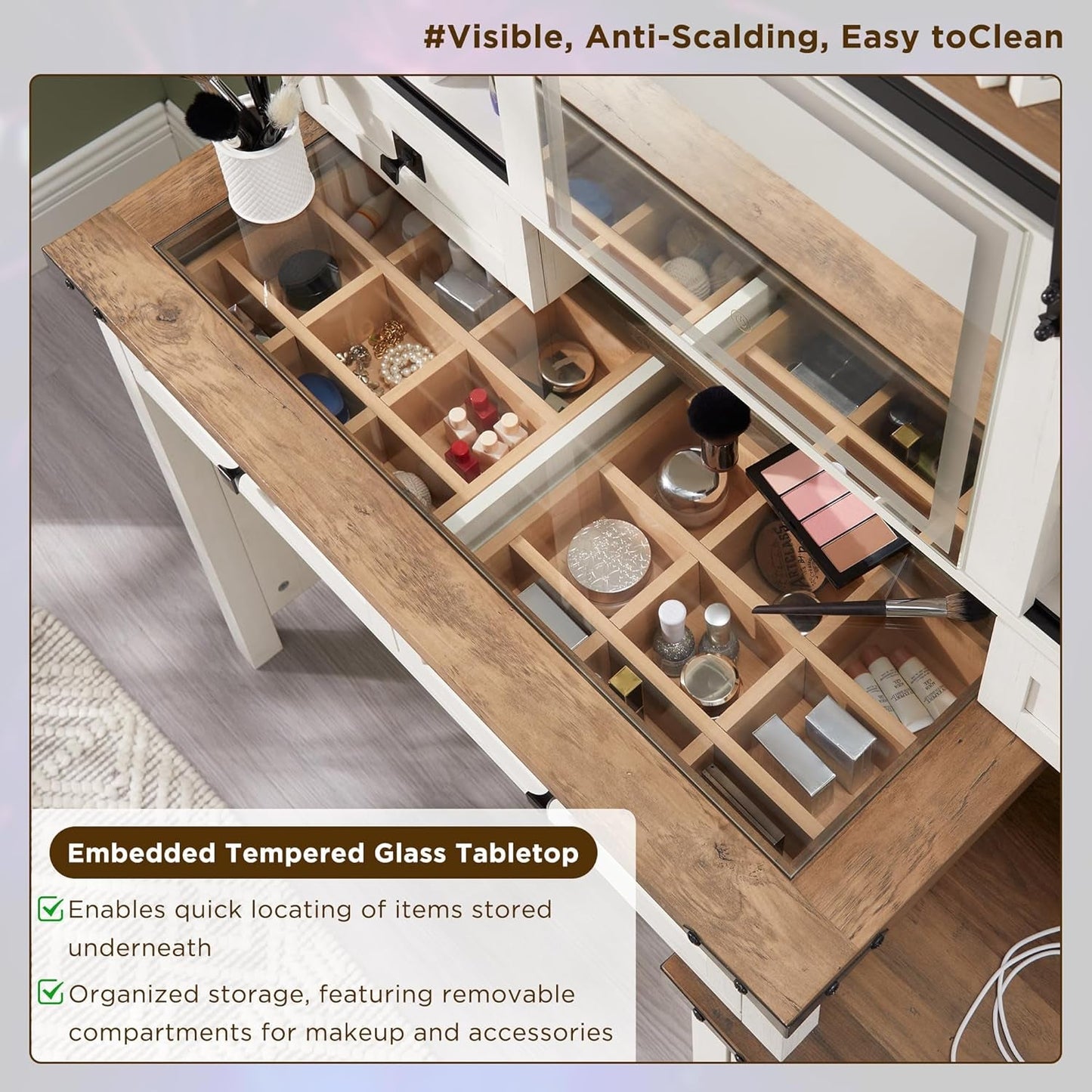Oversized Farmhouse Vanity Desk With Illuminated Mirror
