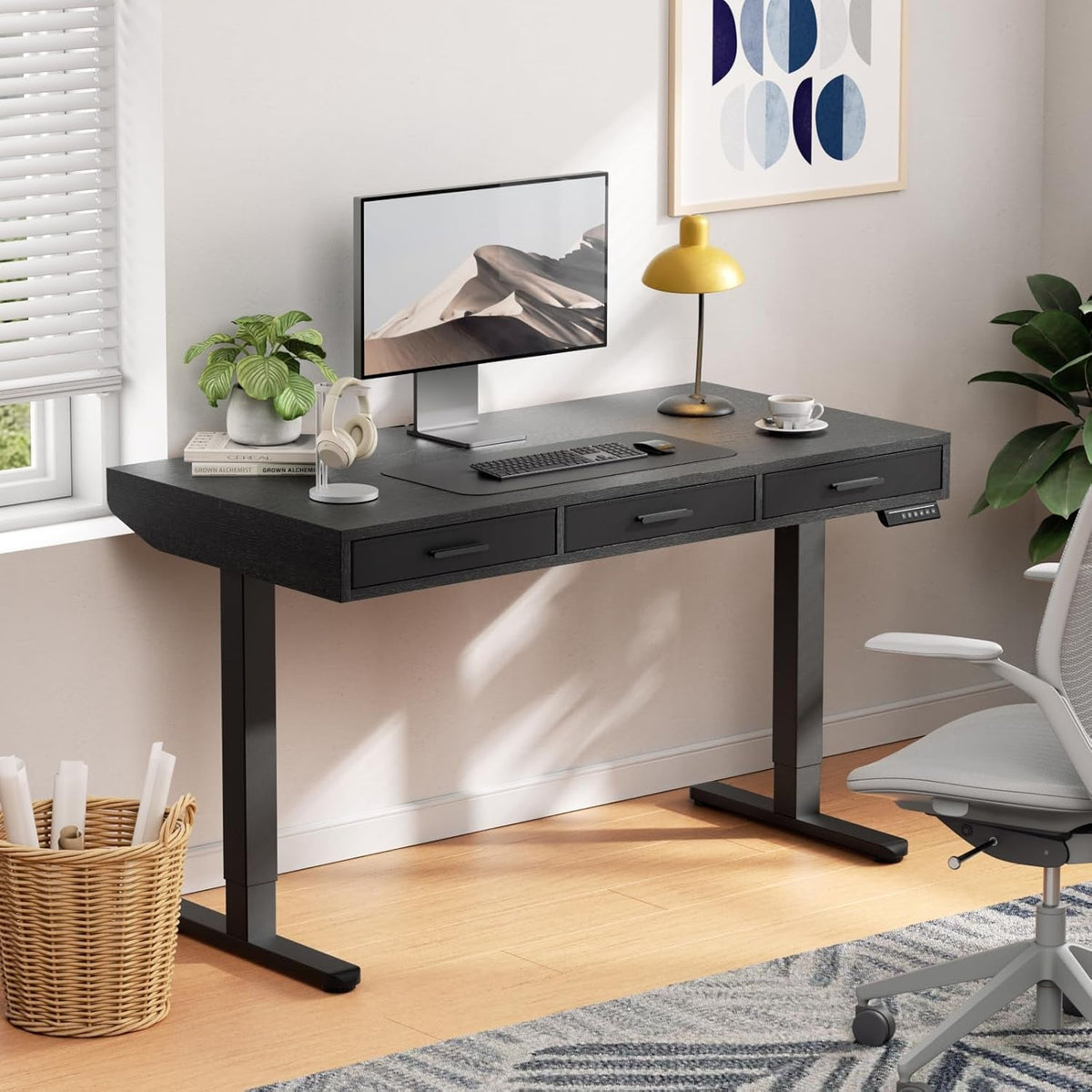 Electric Height Adjustable Desk Black 55x28 Inches