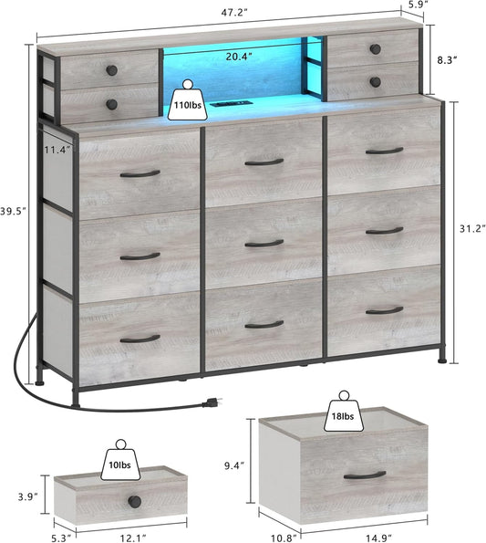 Charcoal Long Dresser With Integrated Power Outlets