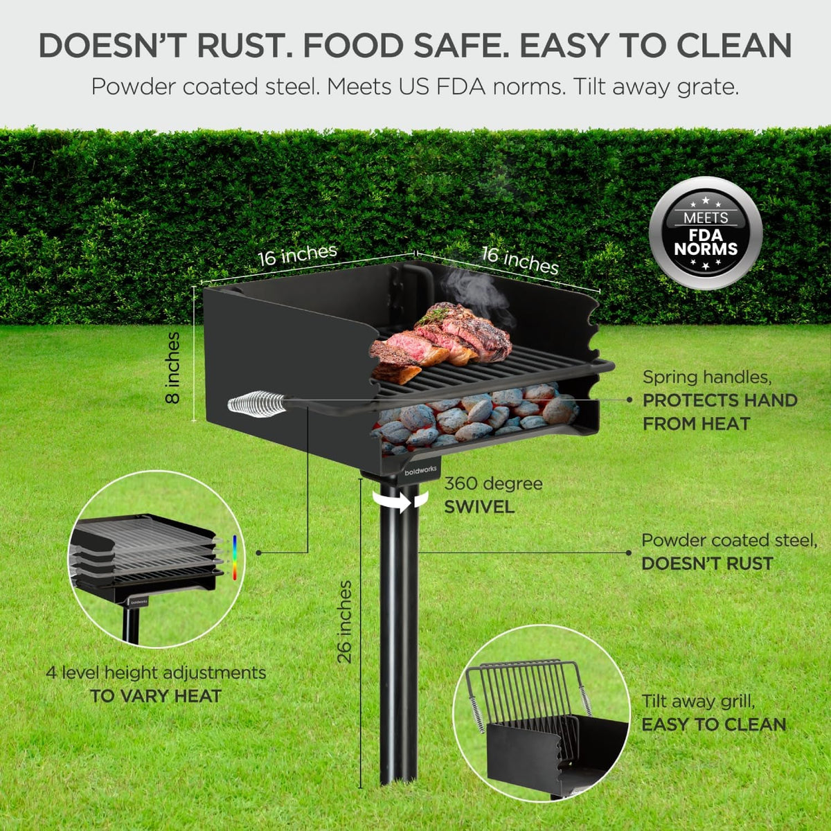 Park Style Charcoal Grill 16x16 Rustproof Commercial