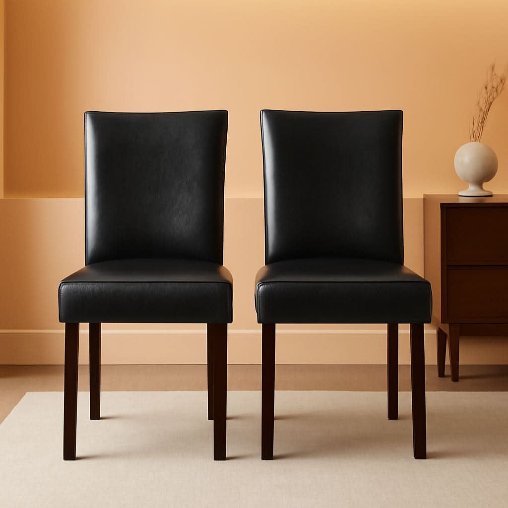 Black Upholstered Armless Dining Chairs With Timber