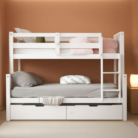 White Twin Over Full Bunk Bed With Storage Drawers