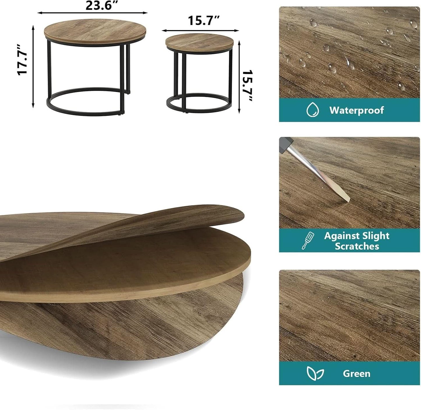 Nesting Coffee Tables 2 23.6 Round Woodgrain Finish
