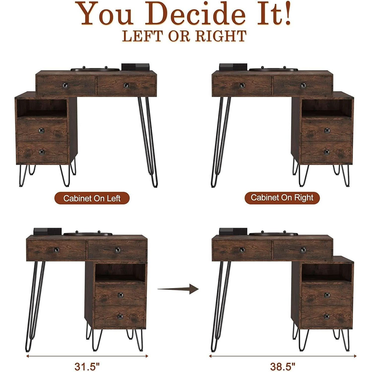 Vanity Desk Set With Drawers And LED Lighted Mirror