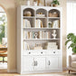 White Farmhouse Arched Bookcase Featuring Large Drawer