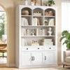 White Farmhouse Arched Bookcase Featuring Large Drawer
