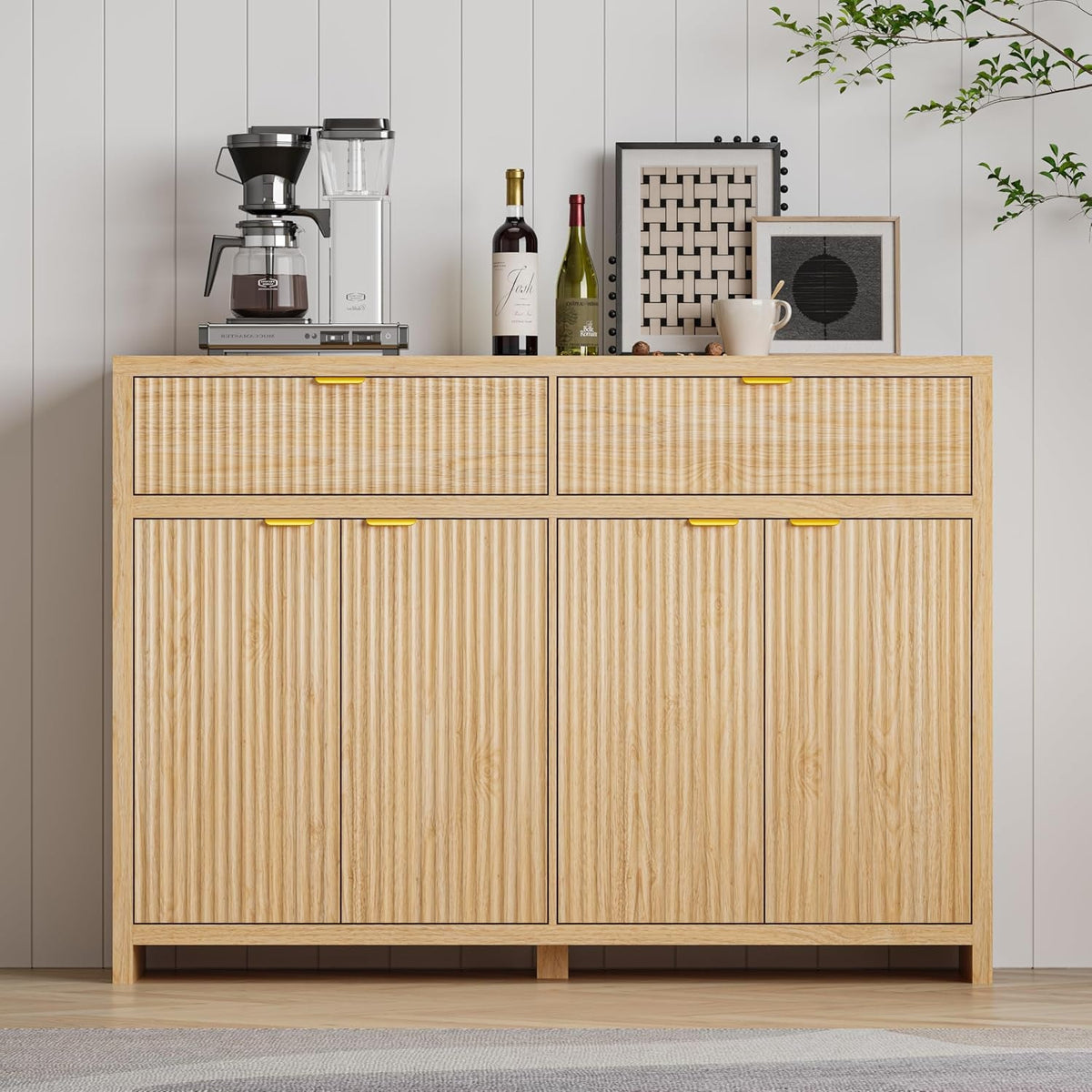 55Inch Wide Fluted Sideboard Buffet Cabinet Storage-2