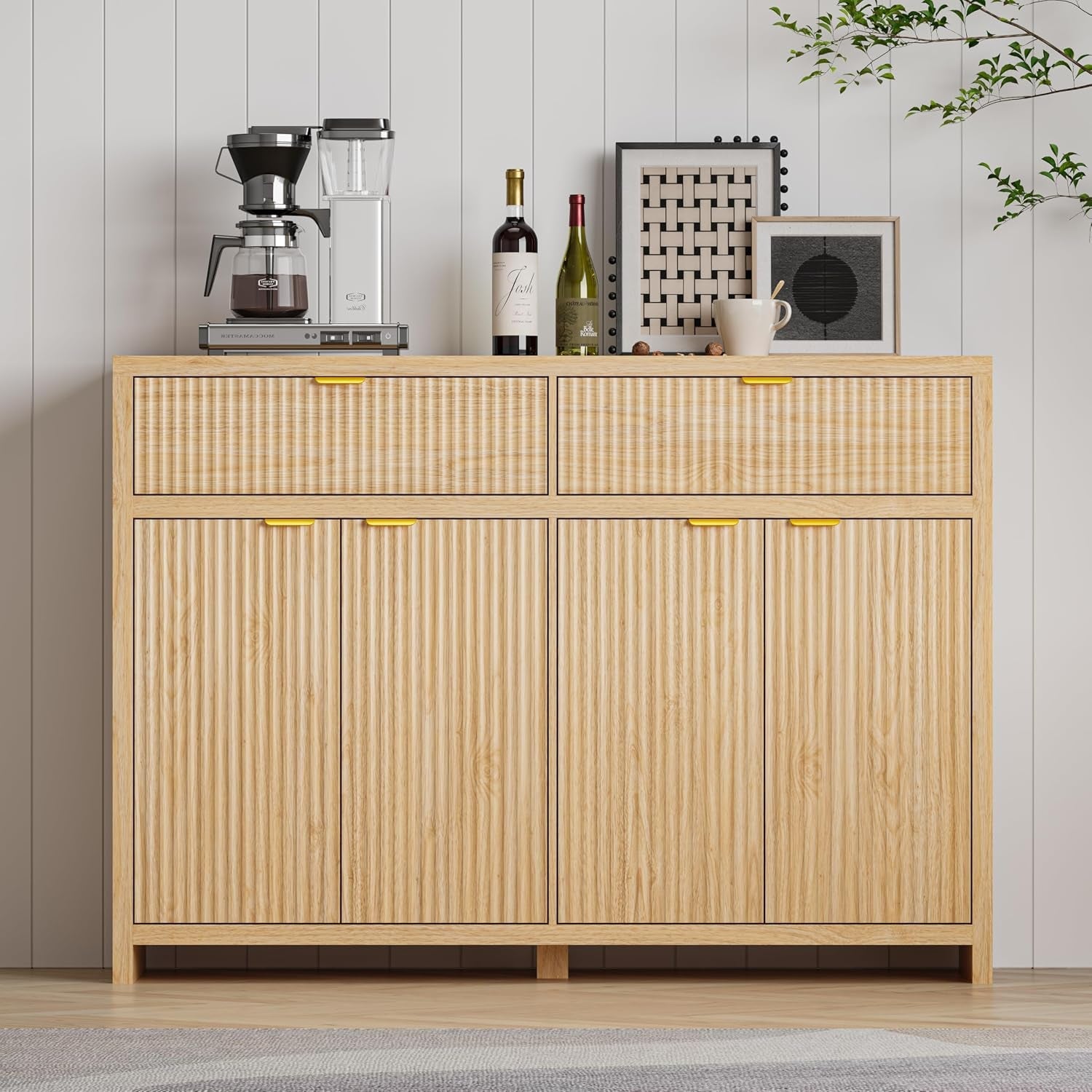 55Inch Wide Fluted Sideboard Buffet Cabinet Storage-2