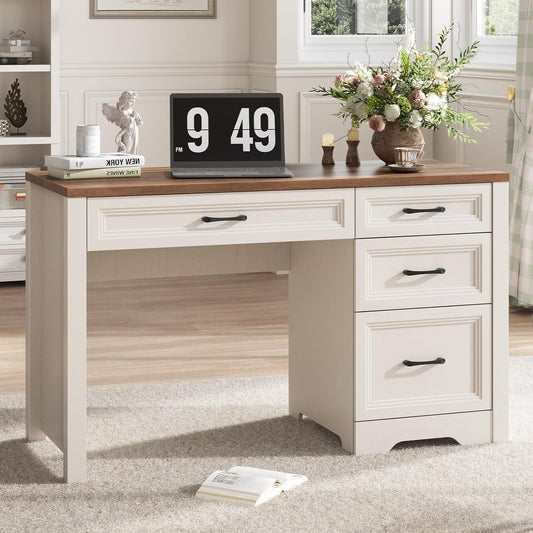 Farmhouse Executive Desk With Generous Drawers White