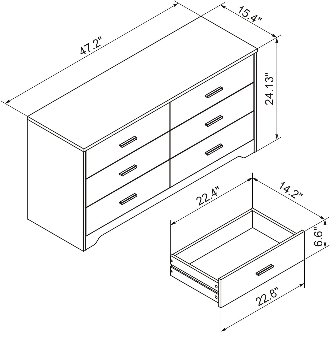 Wooden 6 Drawer Black Dresser Chest Storage Organizer
