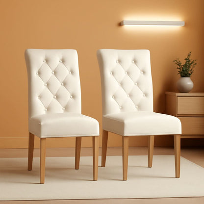 Beige Tufted Upholstered Dining Chairs Set Of 2 For Kitchen