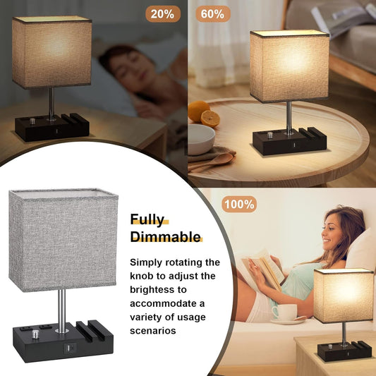 Grey Dimmable Nightstand Lamp Illuminating Ambient Lighting