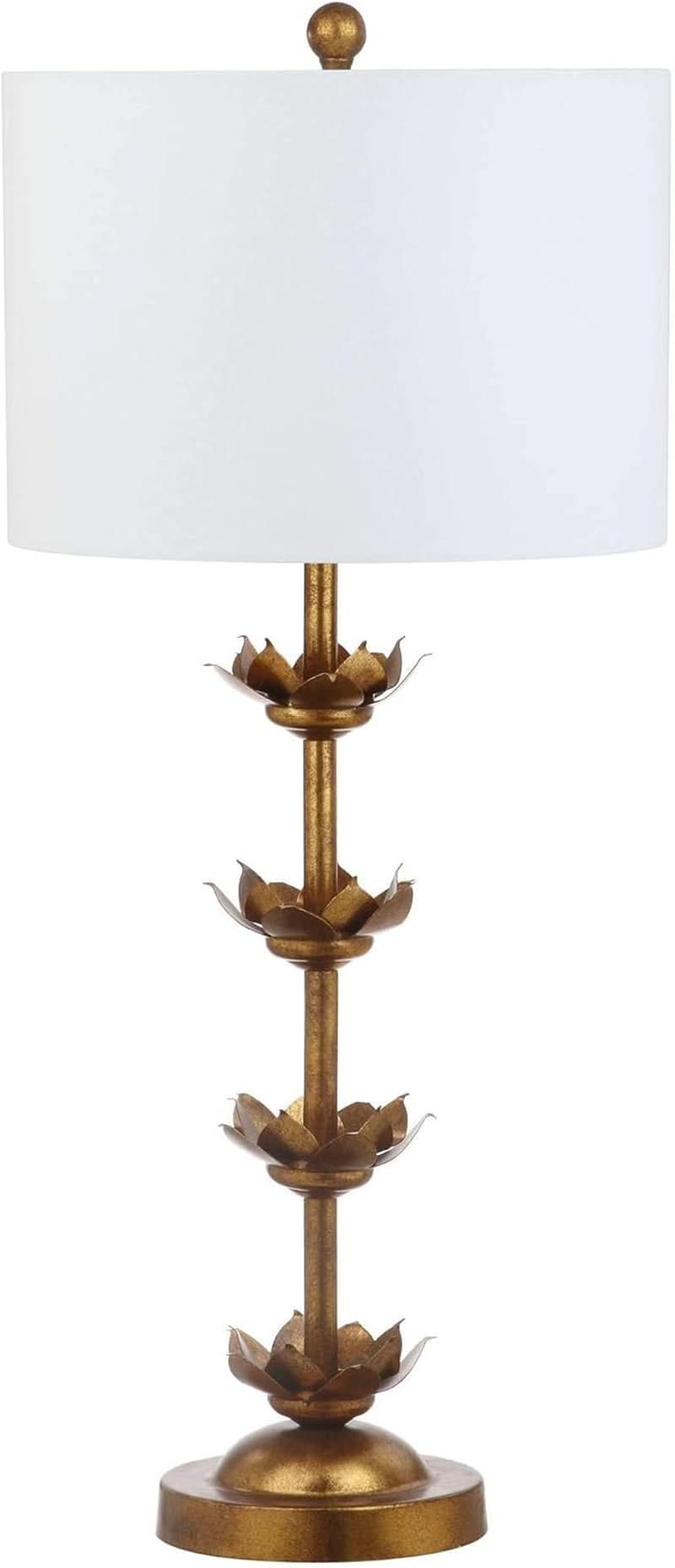 Antique Gold Leaf 32-Inch Table Lamps with White Drum Shade, Set of 2