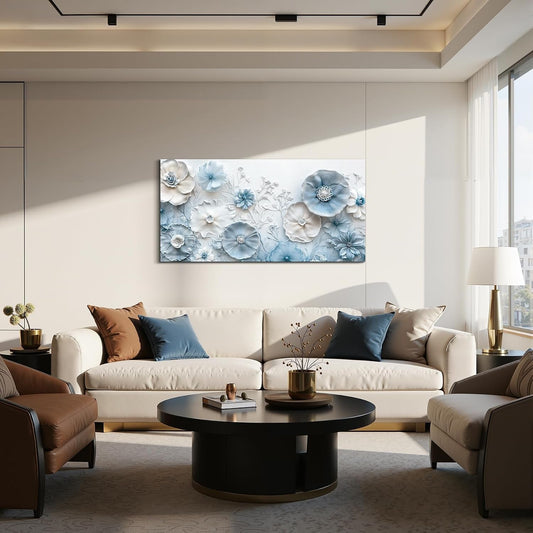 Cerulean Floral Contemporary Wall Art 20x40 Inches
