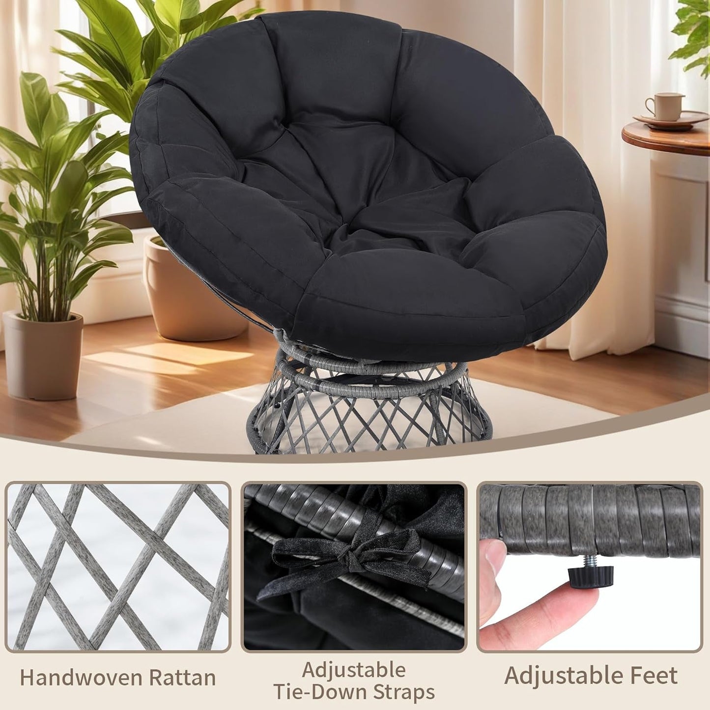 46in Papasan Chair GraphiteGrey Frame Stylish Comfort