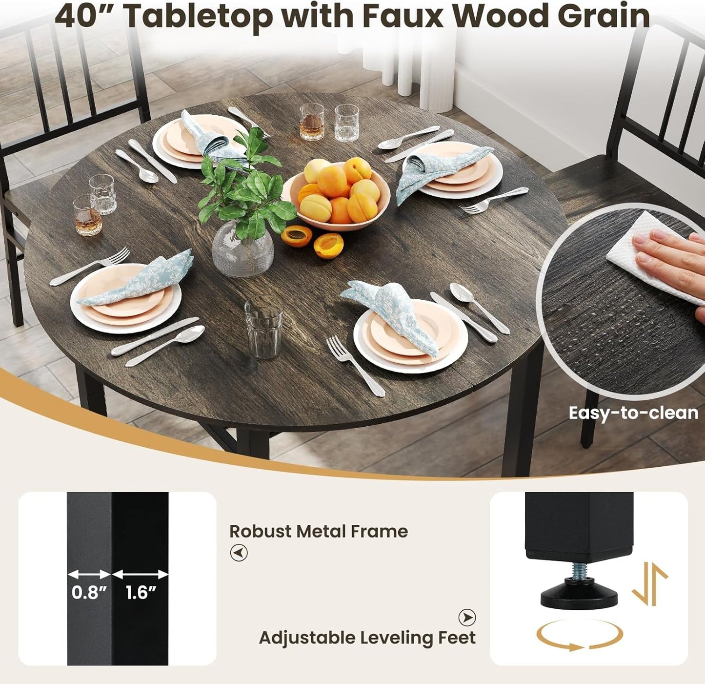 Forty Inch Round Dining Table With Storage Shelf Gray