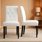 Tufted Leather Dining Chairs Set of 2 White Wood Legs