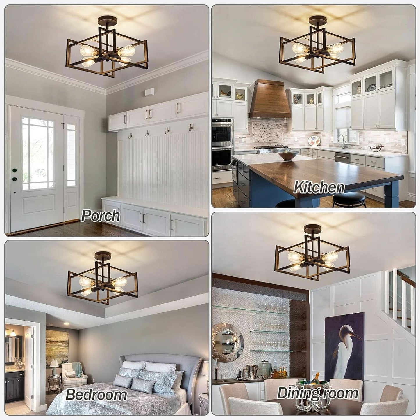 Black Four Light Farmhouse Ceiling Light Luminaire