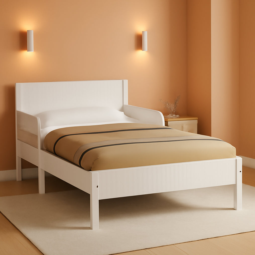 Cora Wood Twin Bed Removable Guardrails System White