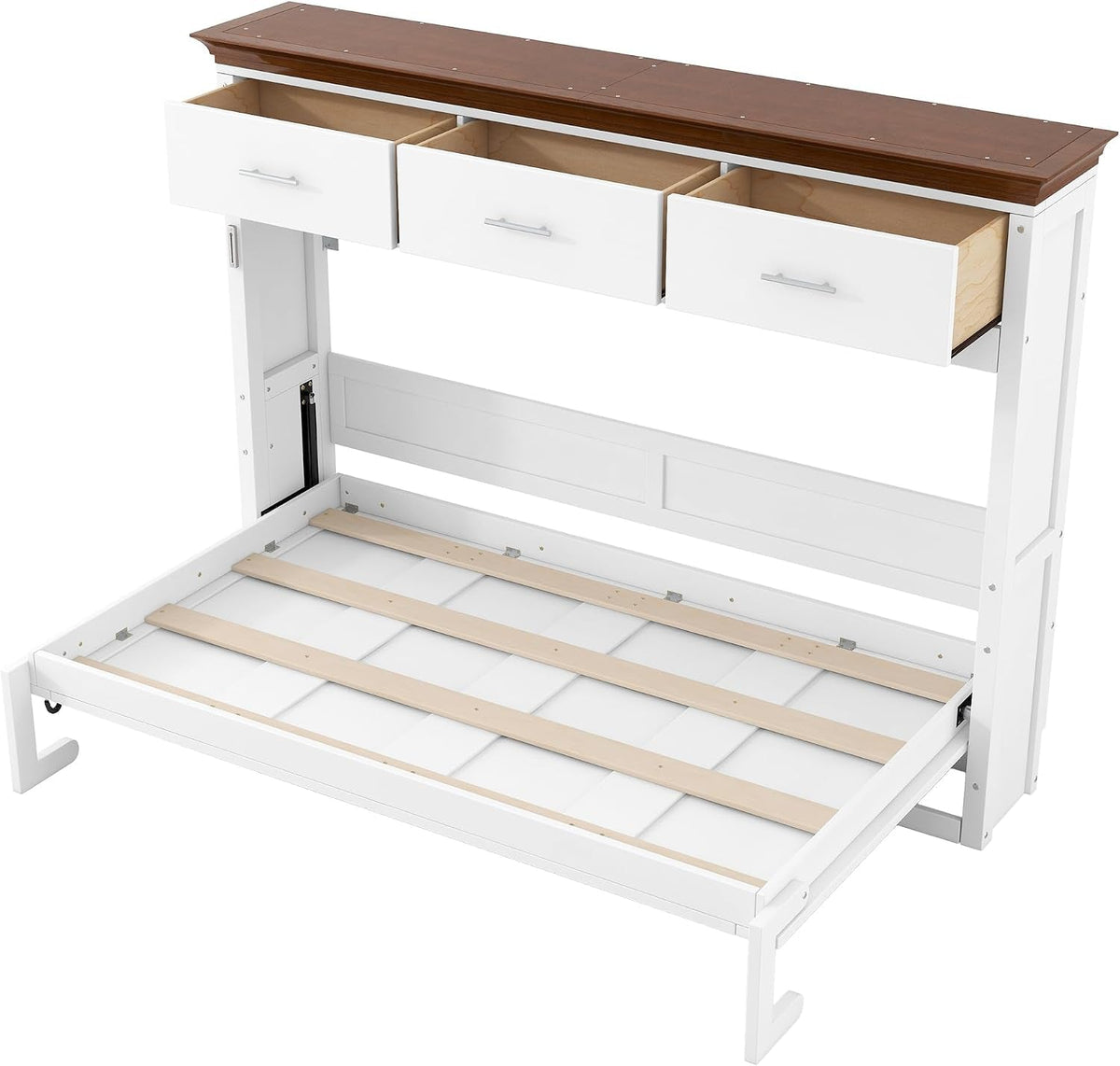 Horizontal Murphy Bed With Drawers White Walnut Top