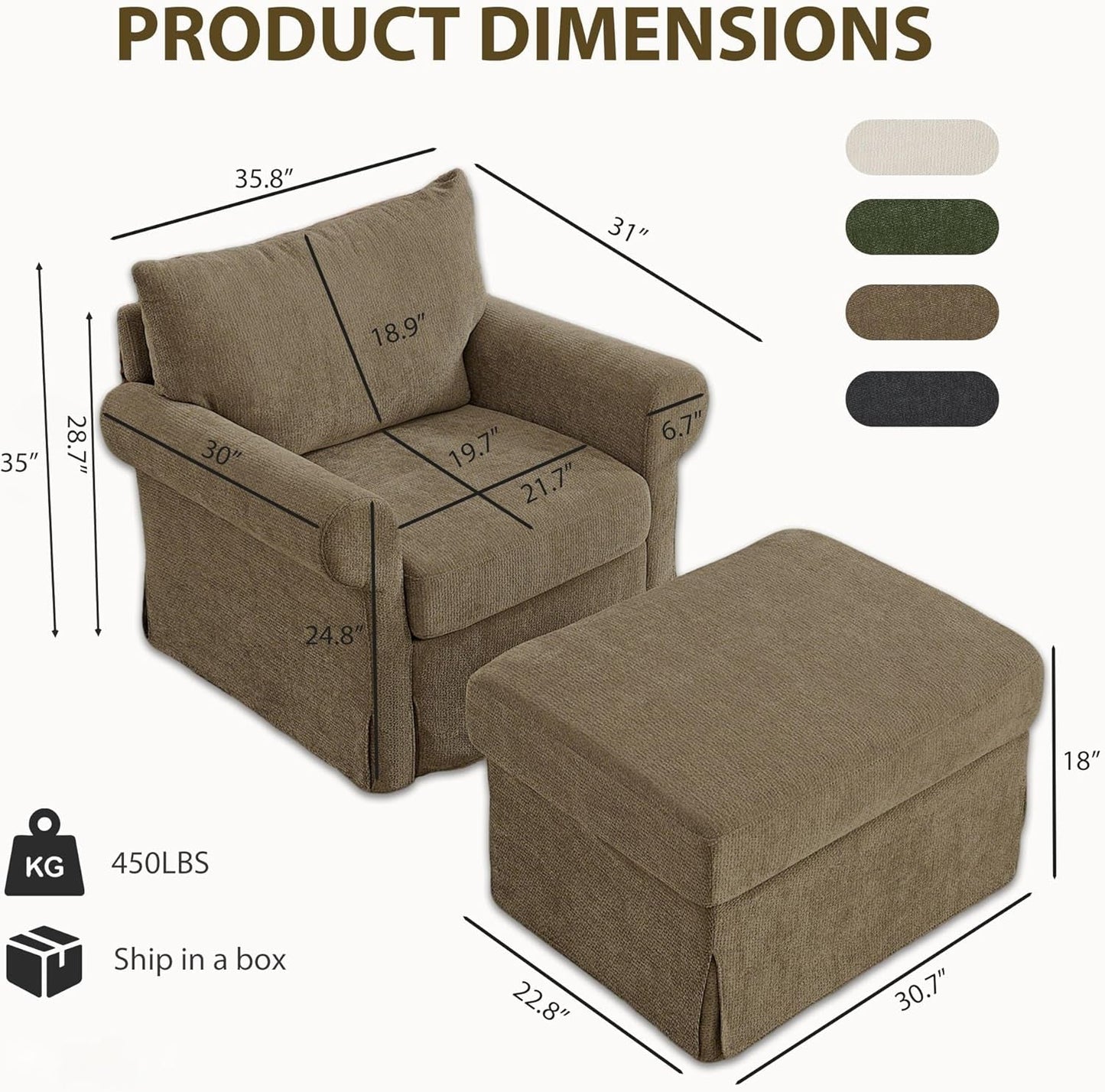 Brown Chenille Accent Chair With Substantial Ottoman
