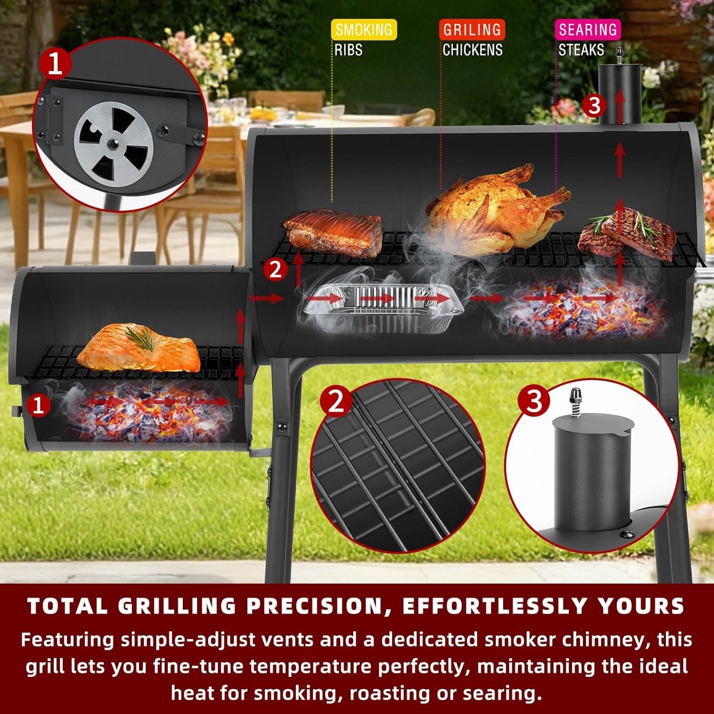 Black Charcoal Grill 535 SquareInches Offset Smoker