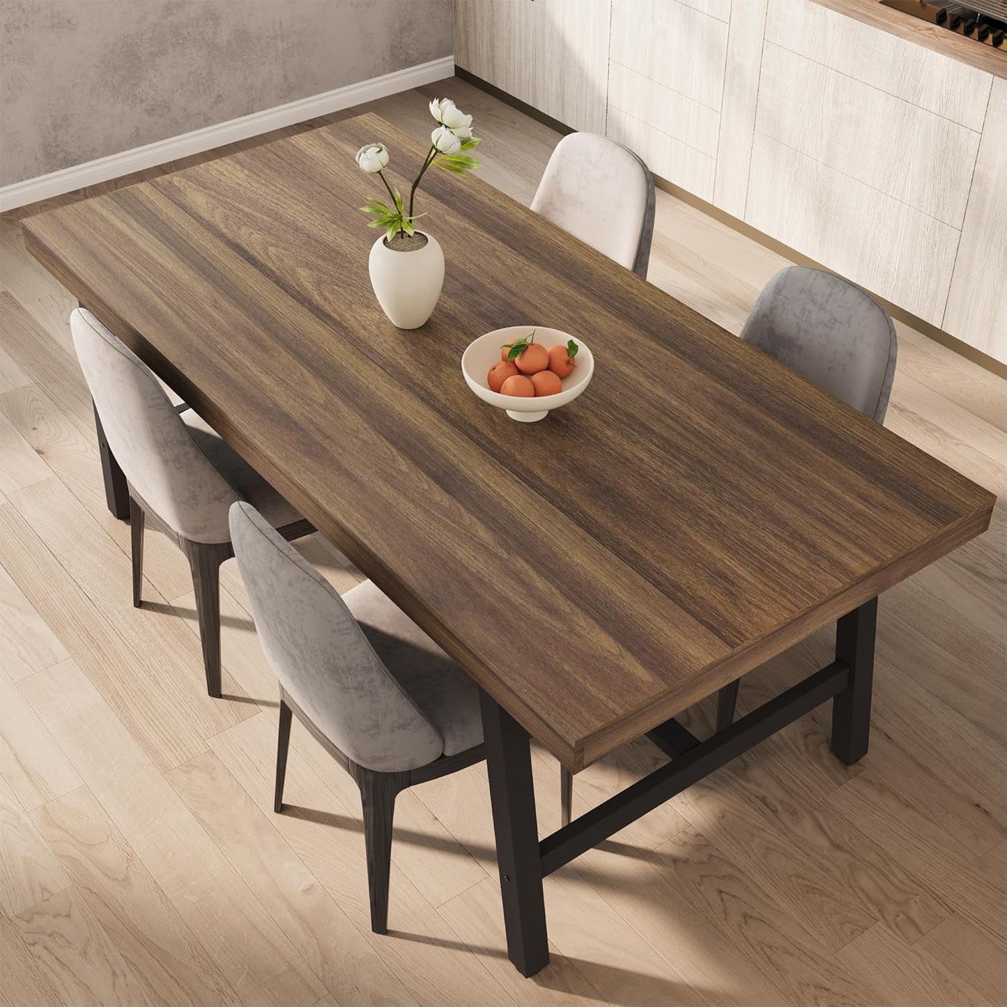 71-Inch Brown-Walnut Heavy-Duty Solid Wood Dining Table