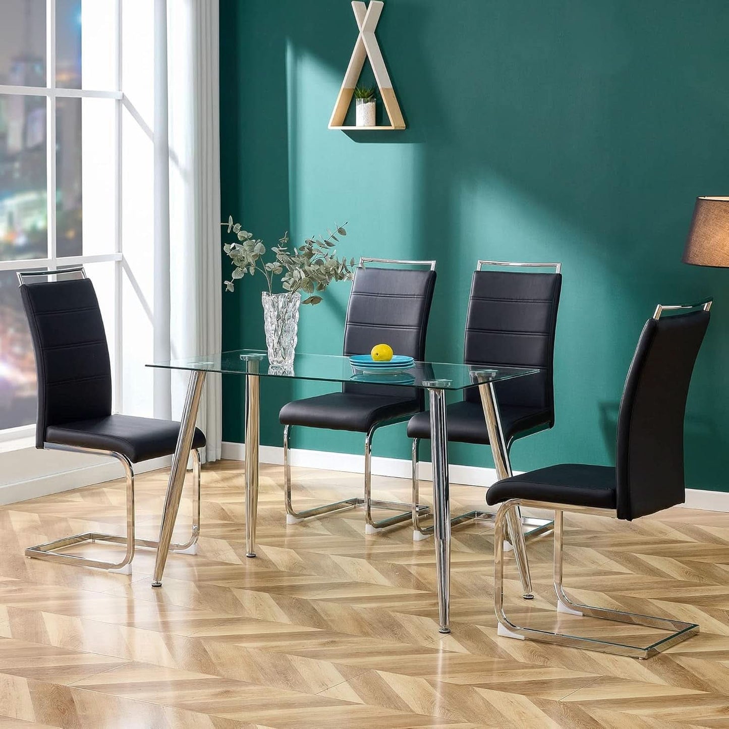Dining Chairs Set Of 4 PU Leather High Back Black Kitchen