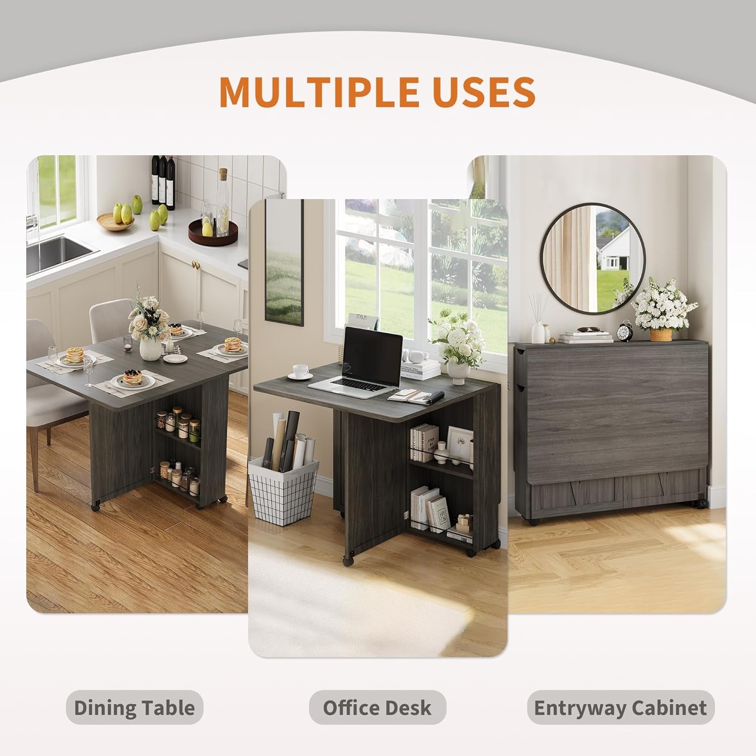 Compact Folding Dining Table With Integrated Wheels-3