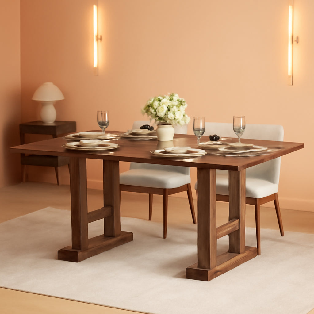 70-Inch Rustic-Style Farmhouse Dining Table Dark Walnut
