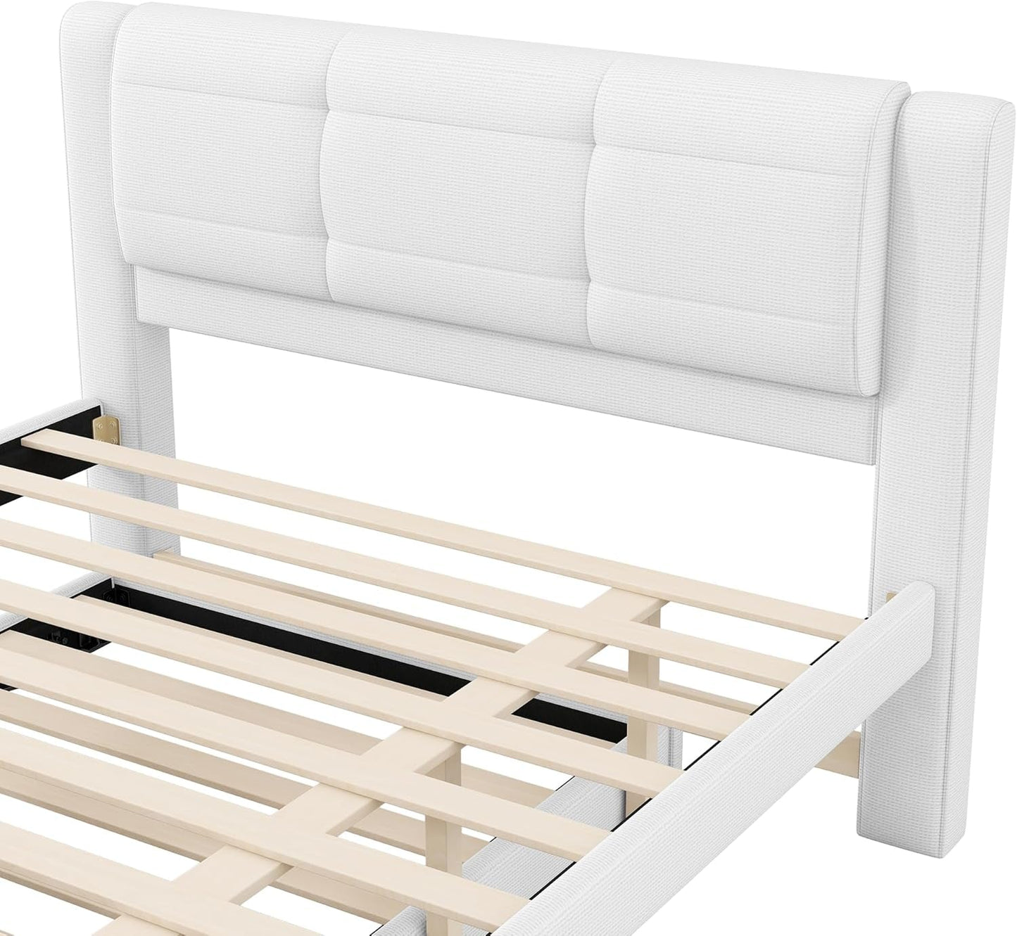 Beige Full Size Upholstered Platform Bed With Trundle