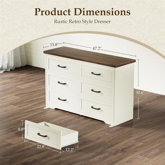 Farmhouse Six Drawer Dresser Walnut Engineered Wood