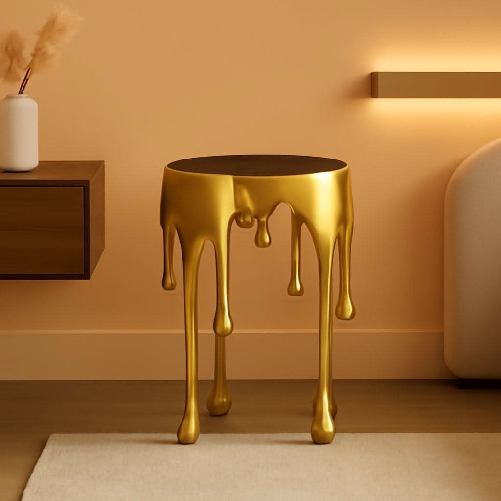 Gold Anodized Aluminum Tempered Glass Table 16x16x25