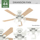 44 Inch Indoor Ceiling Fan With LED Lights Quiet Motor