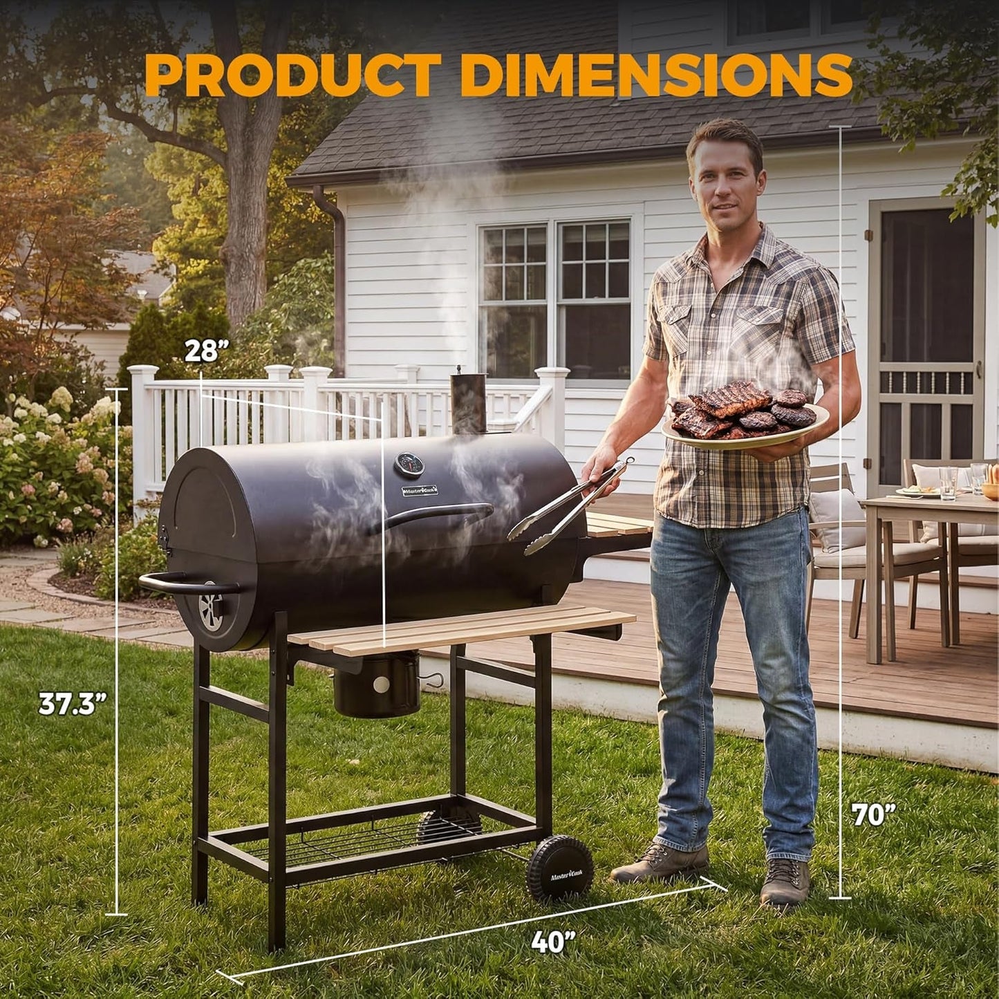 Barrel Charcoal Grill Thermometer With Adjustable Vents