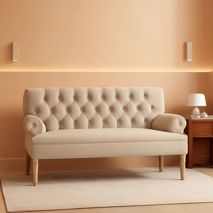 Warm Beige Loveseat Sofa Set With Tufted Back Upholstery