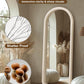 Cream White Velvet Arched Floorstanding 55Inch Mirror