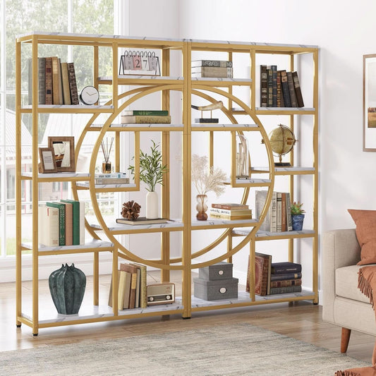 Industrial 5 Tier Etagere Bookcase Gold Frame Shelves