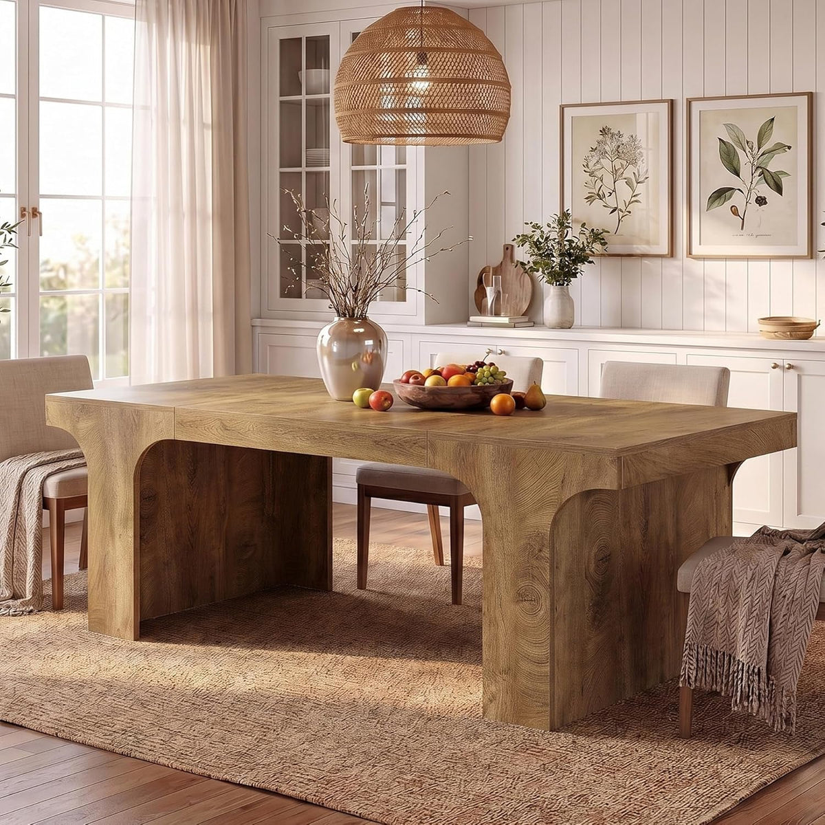 70.9 Inches Premium Handcrafted Wood Dining Table Arched Legs