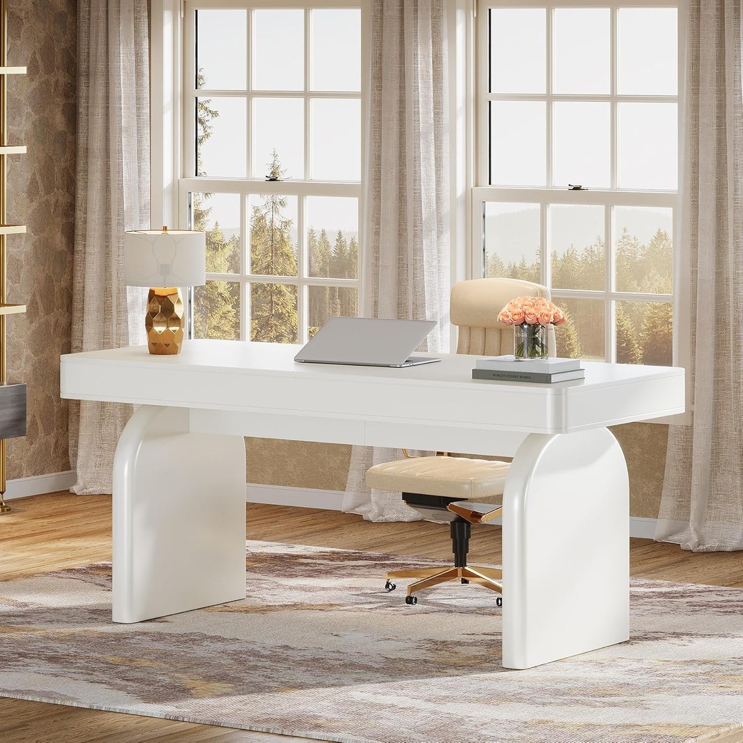 63 Inch White Desk With Drawers Modern Office Desk