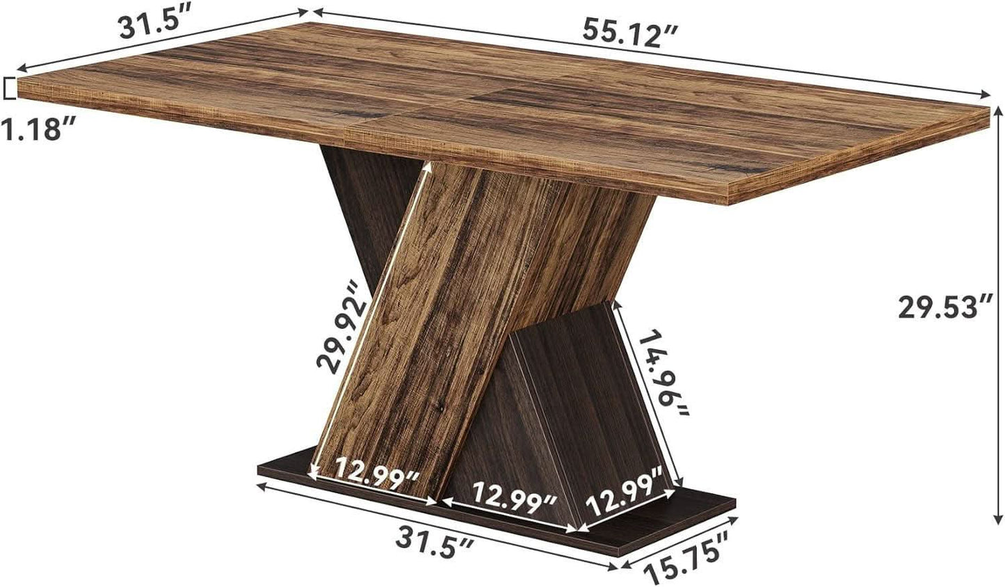 55 Inch Walnut Solid Industrial Dining Table Seats Six