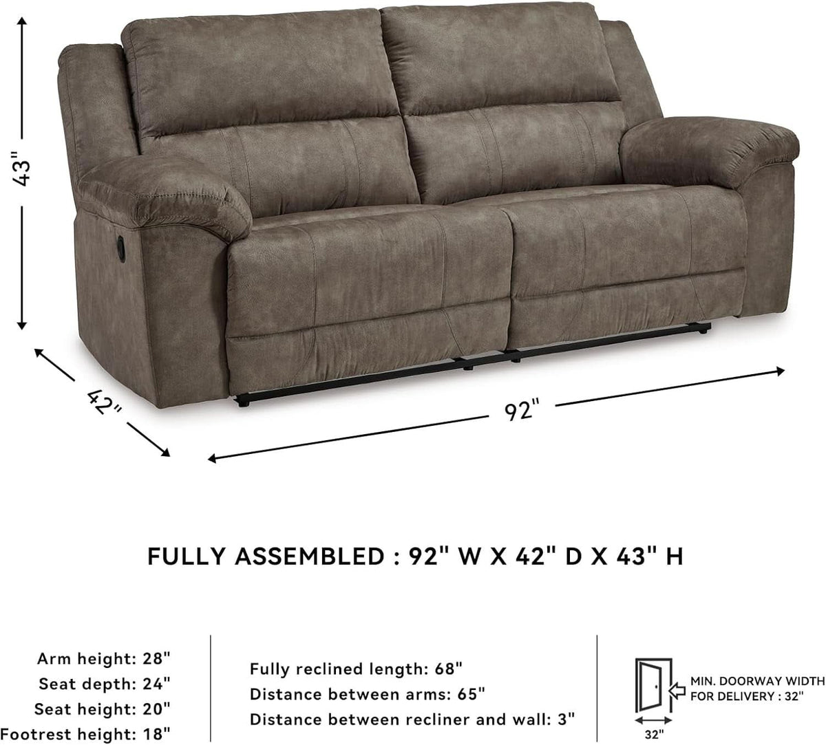 Gray Premium Faux Leatherette Comfort Reclining Sofa