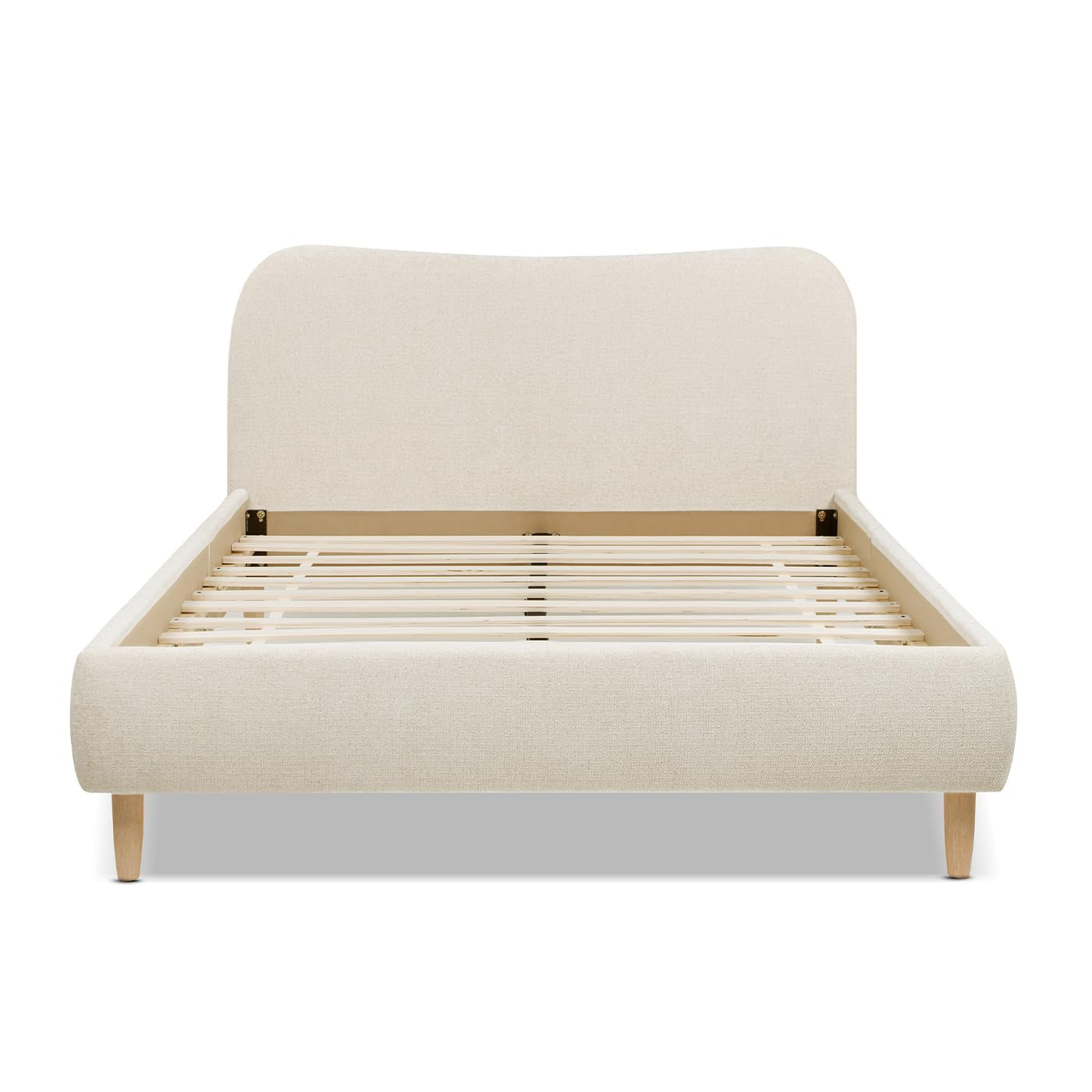 Queen Upholstered Platform Bed With Oatmeal Chenille