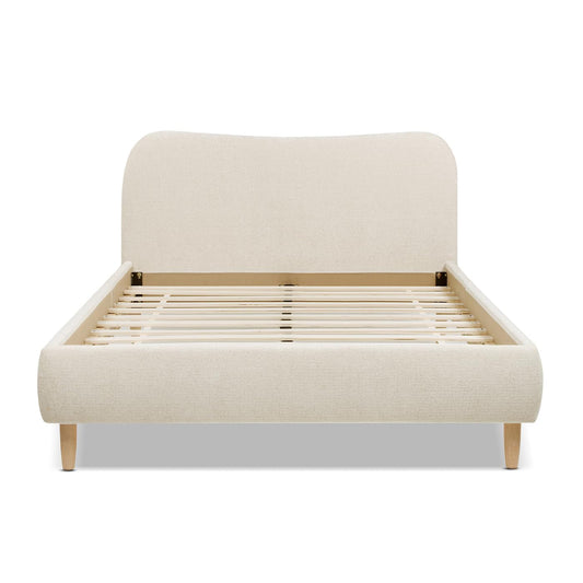 Queen Upholstered Platform Bed With Oatmeal Chenille