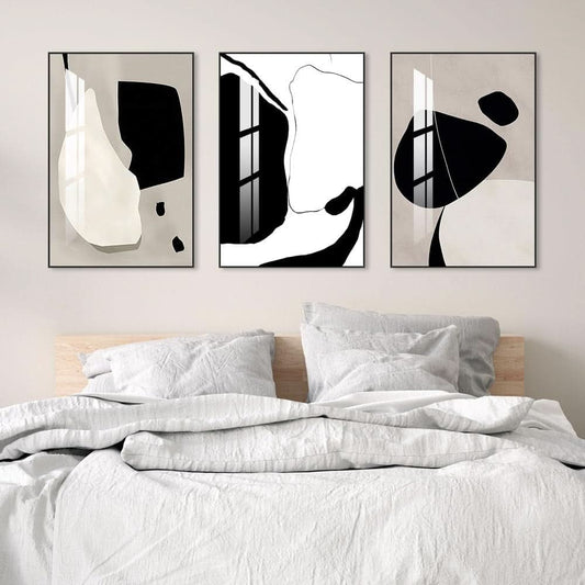 White Contemporary Framed Wall Art 16x24 Three Panel