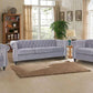 Three Piece Living Room Sofa Set Grey Velvet Chesterfield Sofa Club Chair Loveseat Nailhead Trim-2