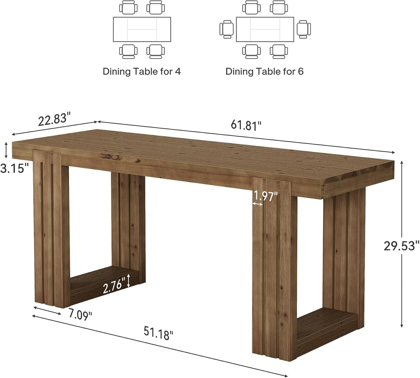 Solid Wood Farmhouse Dining Table Rectangular Brown