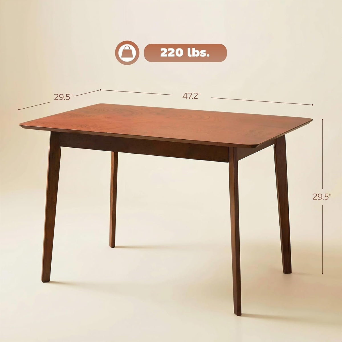 Walnut 47 Inch Mid Century Rectangular Dining Table